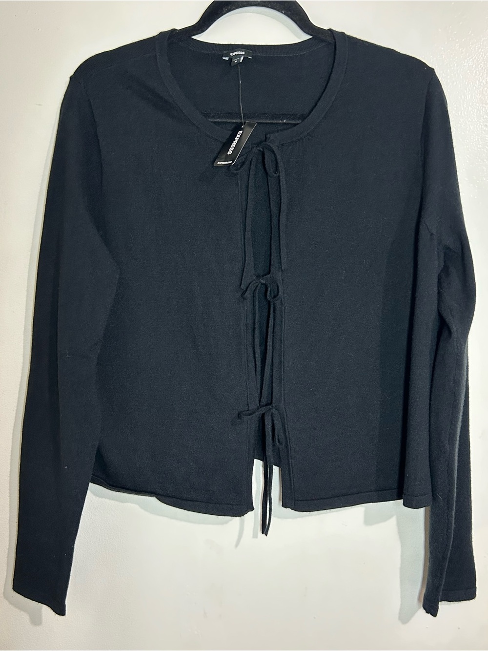 Express Black Tie-Front Crewneck Cardigan